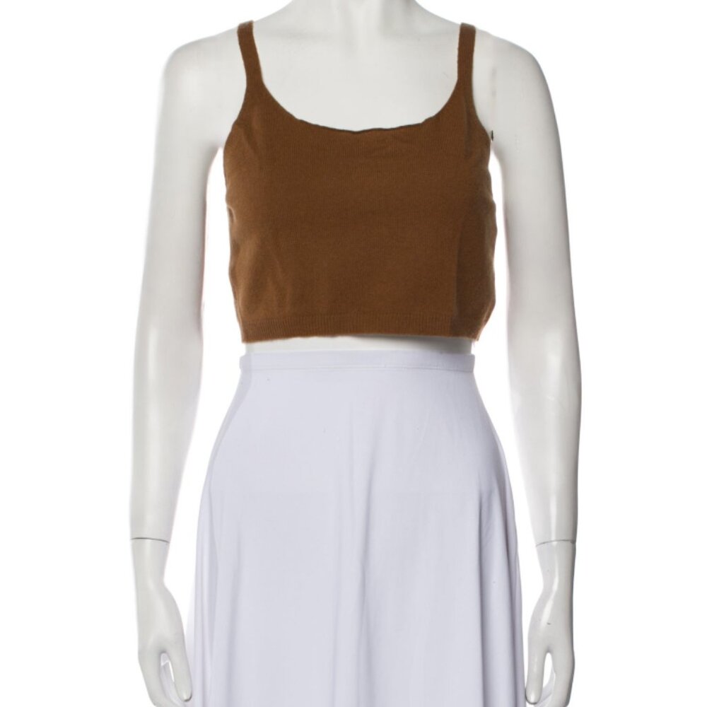 Allude Brown Scoop Neck 100% Cashmere Tank Top Cropped Size M